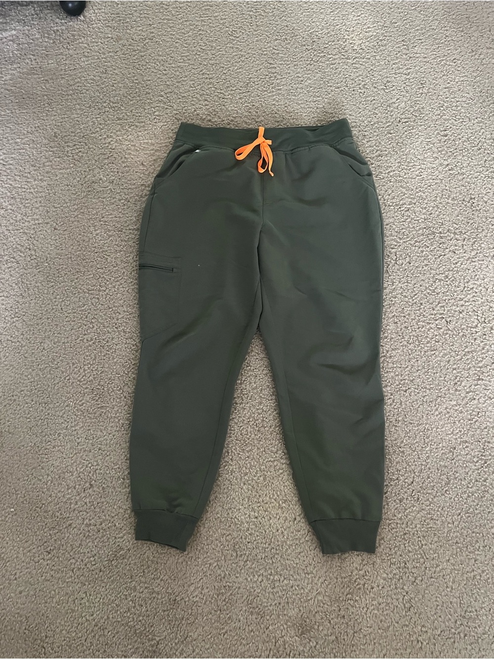 Figs Zamora High Rise Moss color Joggers with Orange Drawstring